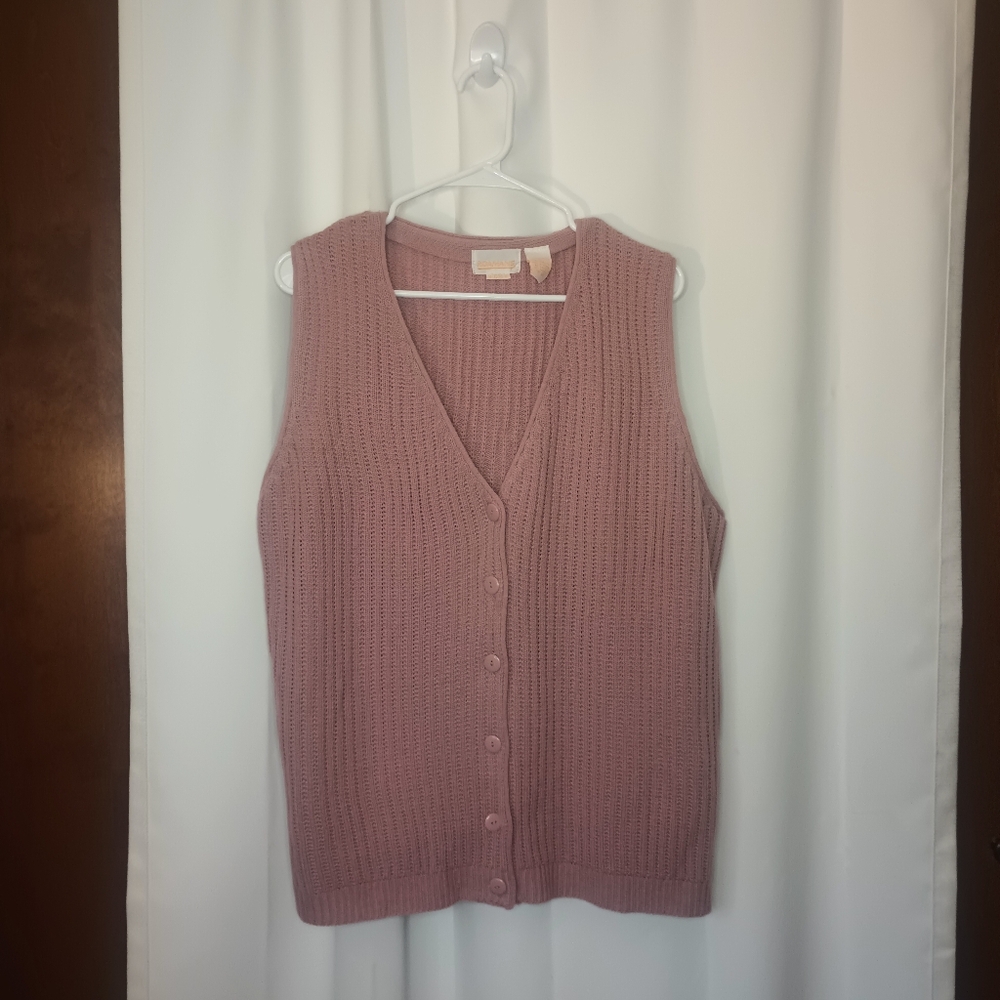 Vtg Roamans Womens Crochet Button Front Vest Large Pink Light Academia Cottage